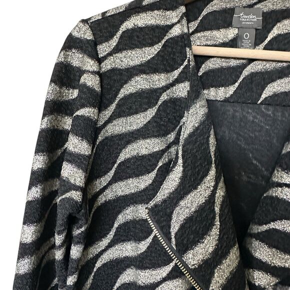 CHICO'S Travelers S Black  Metallic Wavy Striped Asymmetrical Zip-Up Jacket - Picture 9 of 14